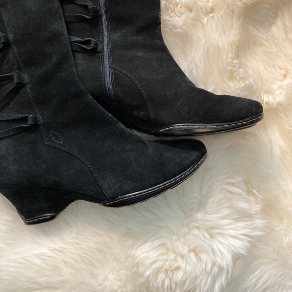 Sofft Suede Leather Knee High Heeled lace up Boot Wide Comfy Winter ❄️🖤 - Picture 14 of 14
